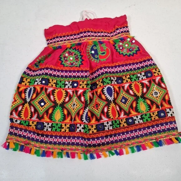 Traditional Indian Navratri Chania Choli Outfit Skirt Top Mirrored Embroidered - Picture 14 of 16